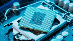 next-generation RAM Close-up of CPU Chip Processor. Selective Focus.